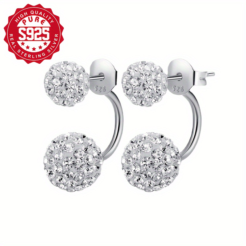 925 Silver Half Wrap Ball Earrings with Rhinestone Bling